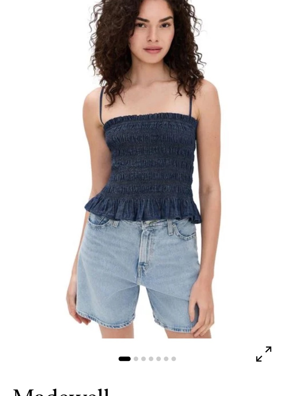 NWOT Madewell Navy Smocked Ruffle Cami